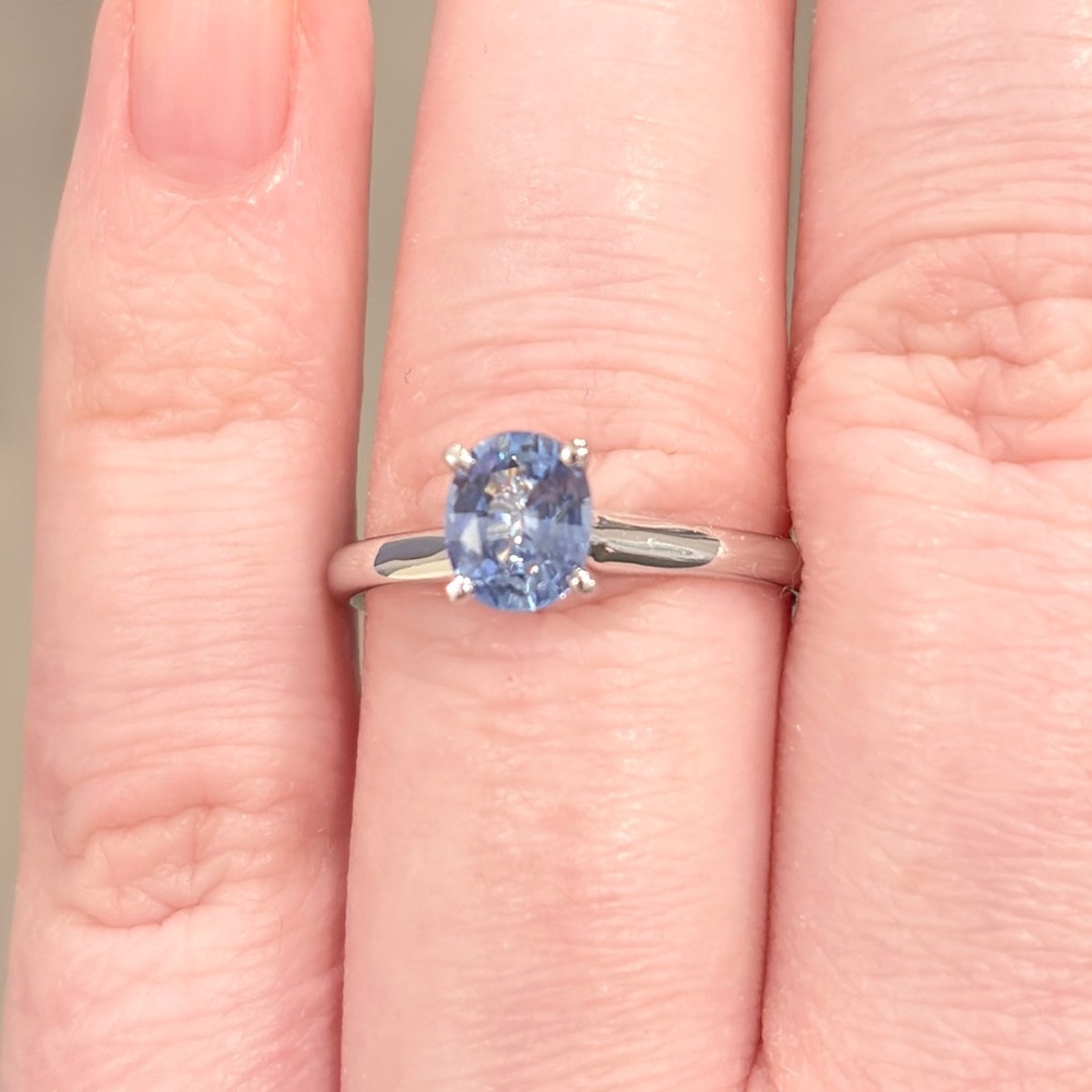 14K Natural Ice Blue Sapphire Ring, Oval Solitaire, High Setting, Engagement 7.5 - Picture 6 of 17